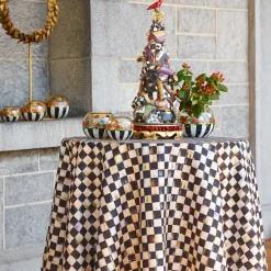 MacKenzie-Childs 90" Round Courtly Check Tablecloth - Black Trim* Kitchen & Table Linens