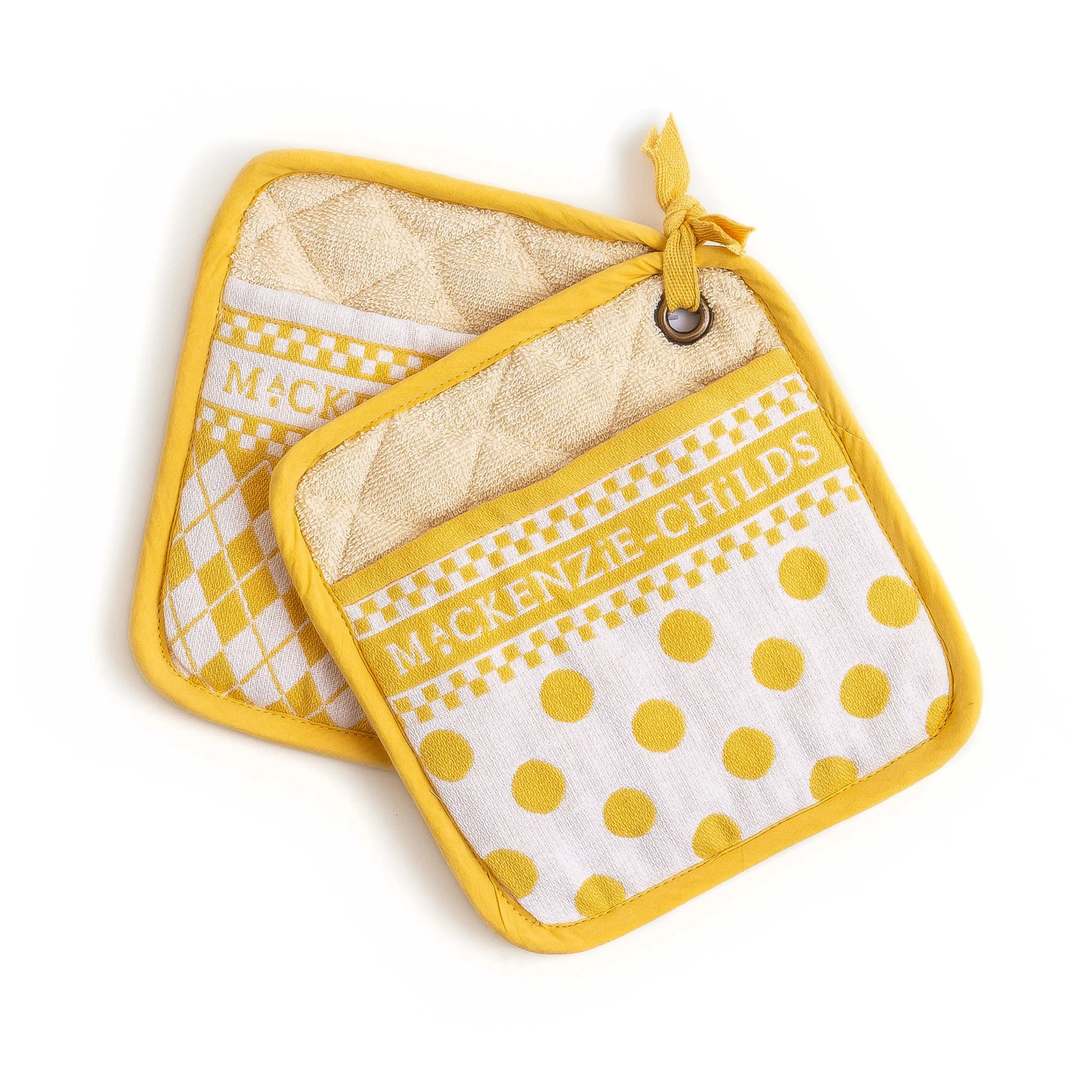 MacKenzie-Childs Argyle Potholders - Yellow - Set Of 2* Kitchen & Table Linens