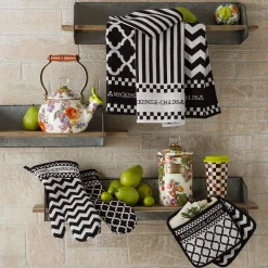 MacKenzie-Childs Black & White Zig Zag Oven Mitts - Set Of 2* Kitchen & Table Linens
