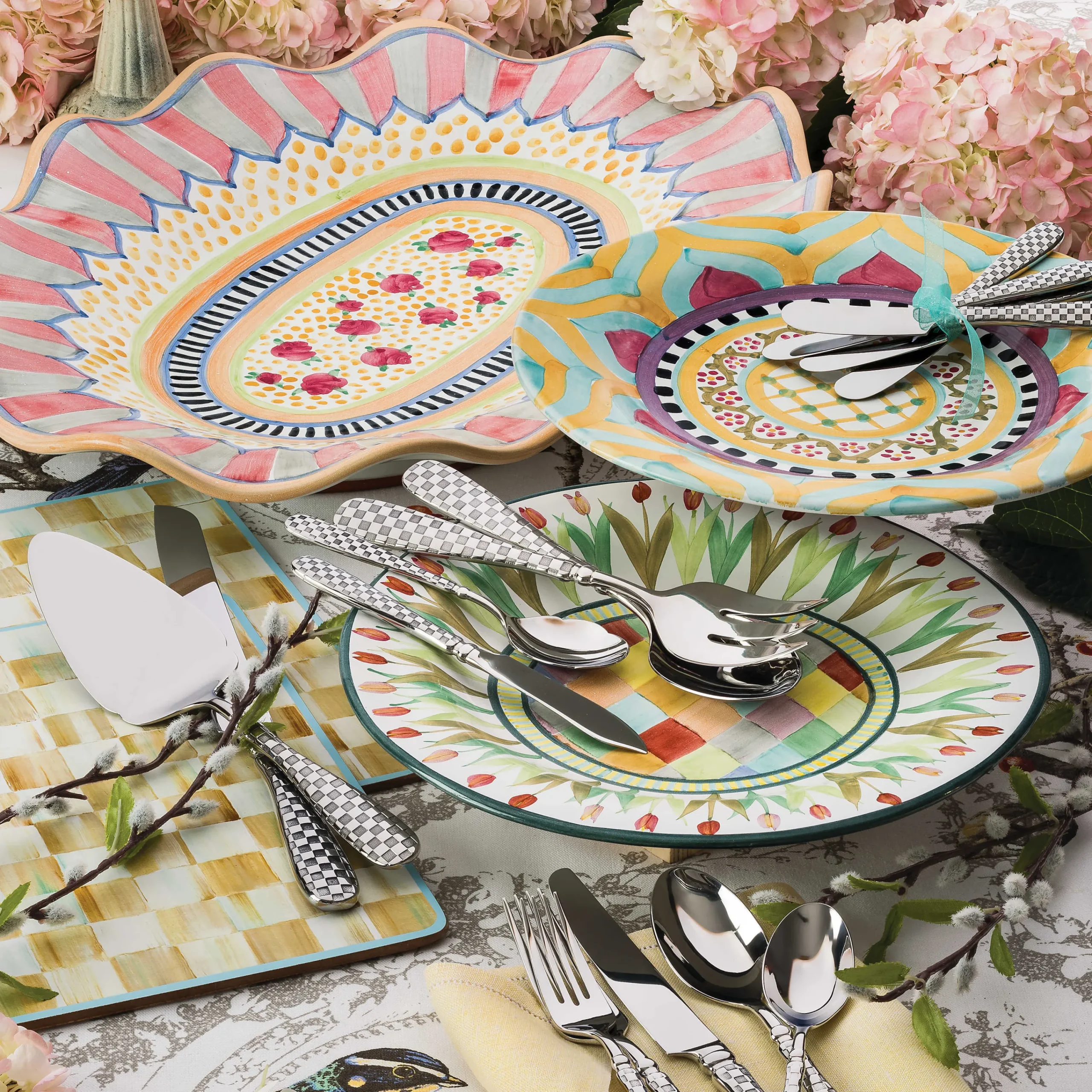 MacKenzie-Childs Check Cake Serving Set* Outdoor Entertaining