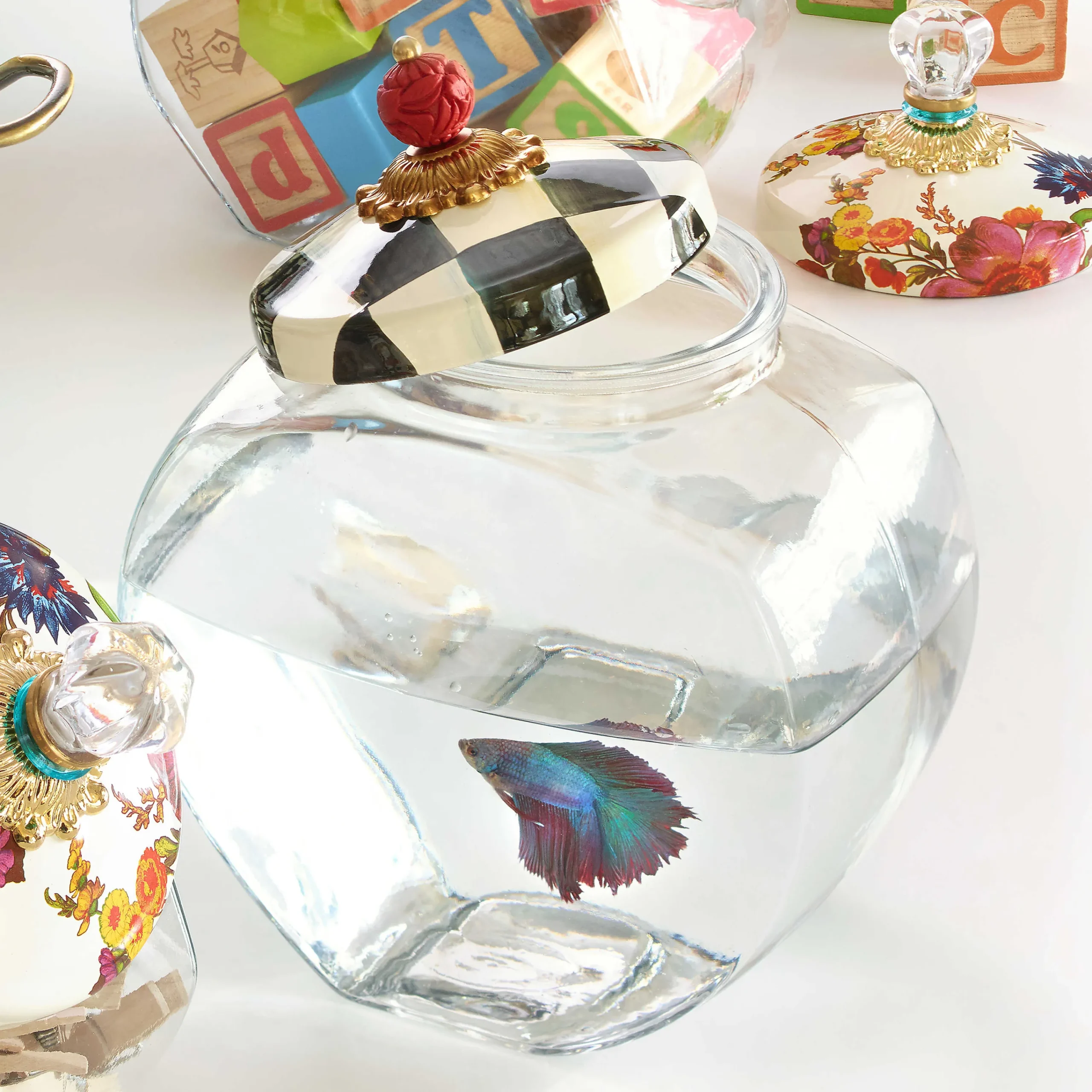 MacKenzie-Childs Cookie Jar With Courtly Check Enamel Lid* Kitchen Storage & Organization