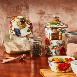 MacKenzie-Childs Cookie Jar With Flower Market Enamel Lid - White* Kitchen Storage & Organization