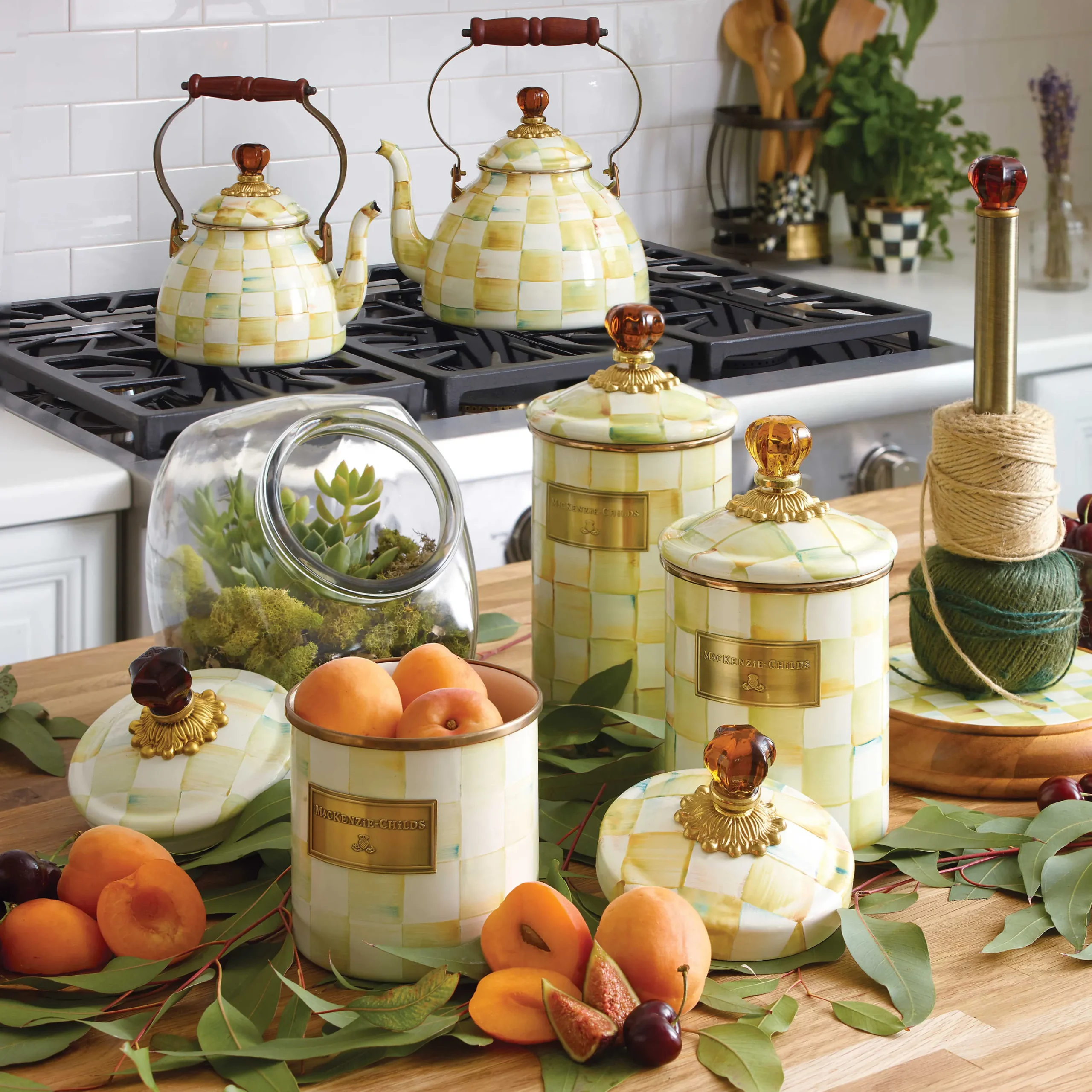 MacKenzie-Childs Cookie Jar With Parchment Check Enamel Lid* Kitchen Storage & Organization