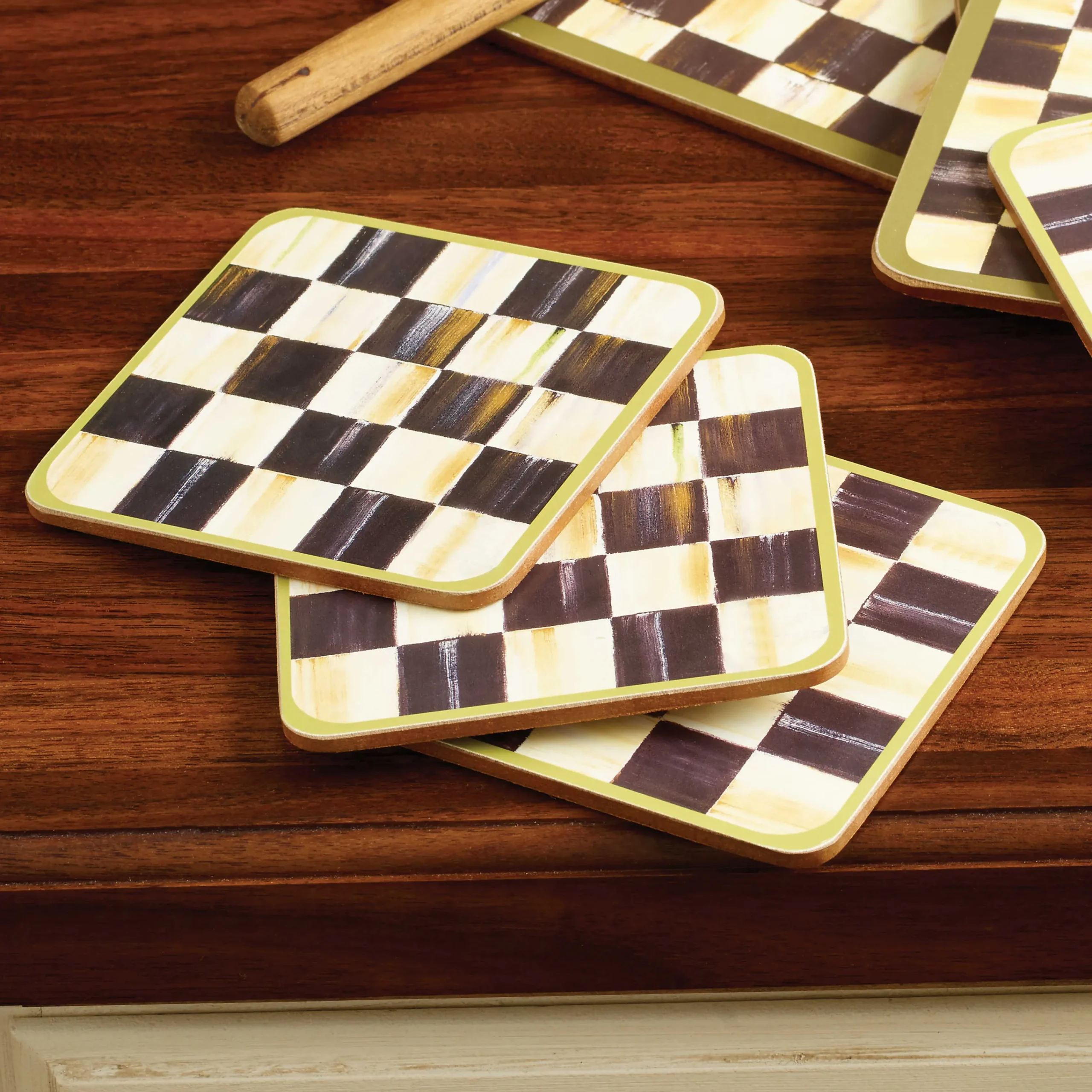 MacKenzie-Childs Courtly Check Cork Back Coasters - Set Of 4* Outdoor Entertaining