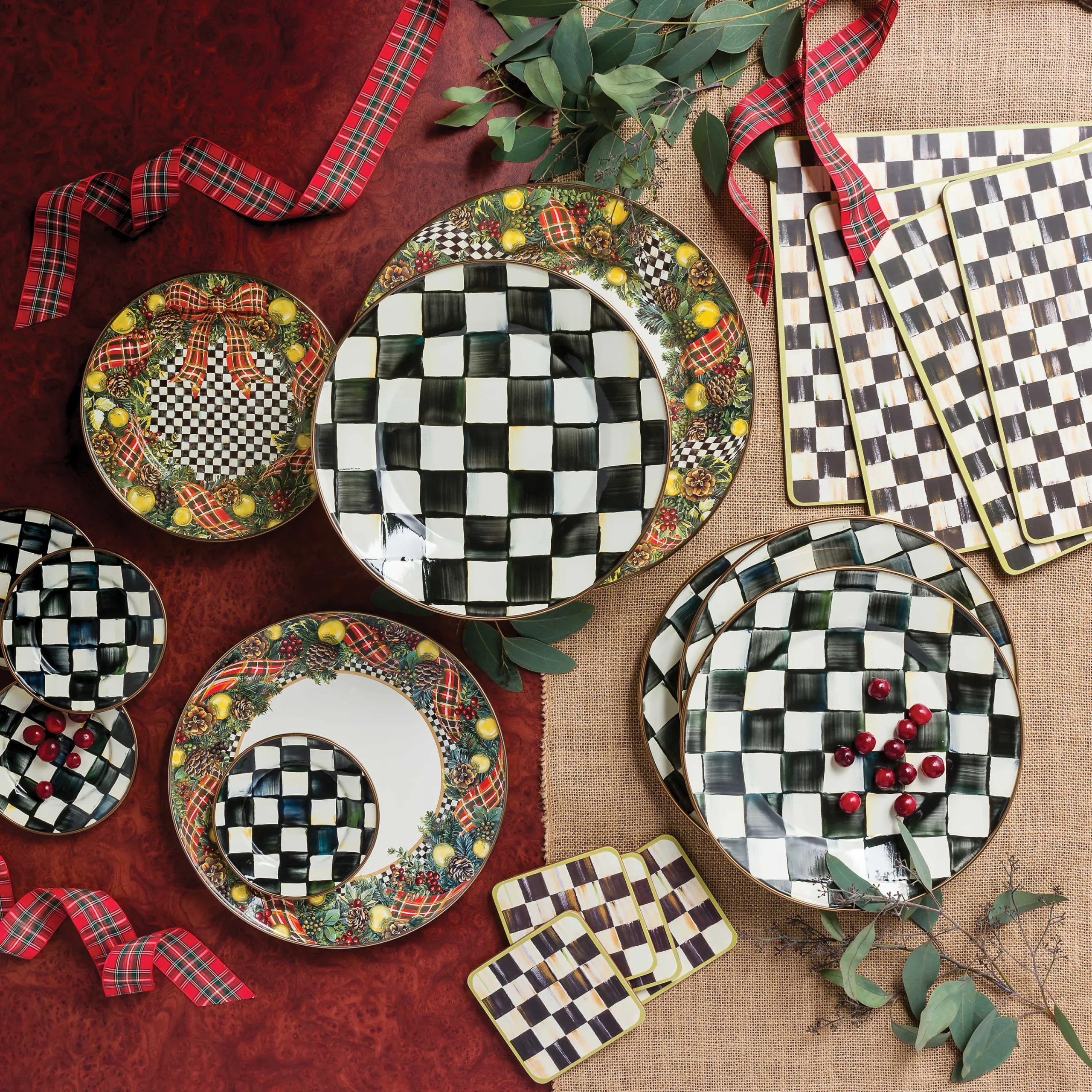 MacKenzie-Childs Courtly Check Cork Back Coasters - Set Of 4* Outdoor Entertaining