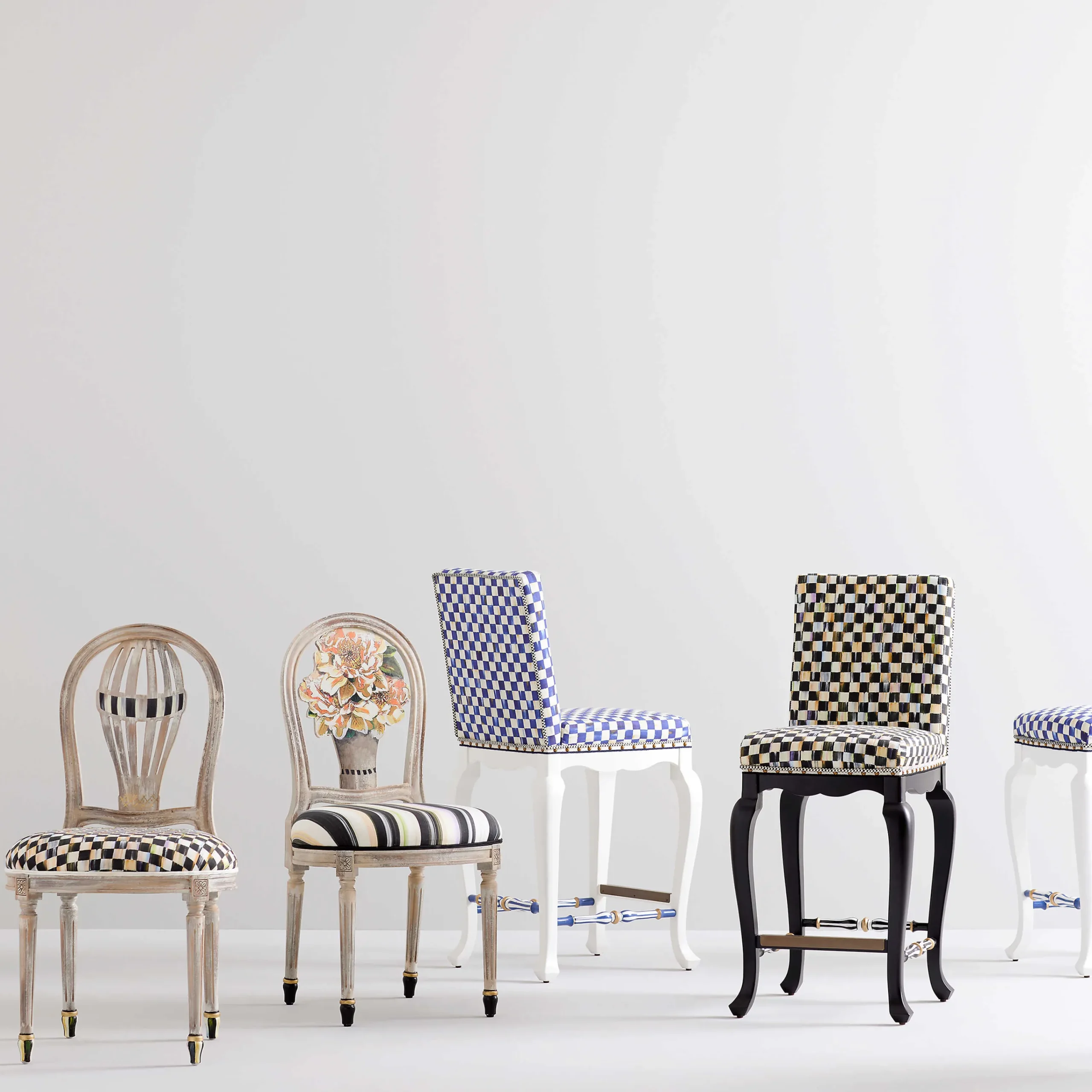 MacKenzie-Childs Courtly Check Counter Stool With Back - Black* Dining Room & Kitchen