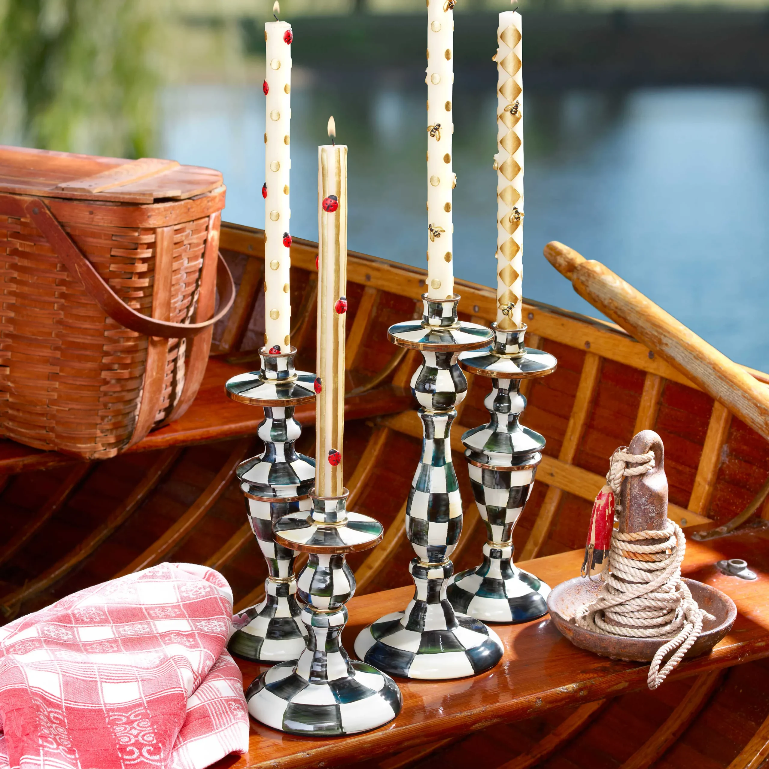 MacKenzie-Childs Courtly Check Enamel Candlestick - Medium* Candles & Fragrances