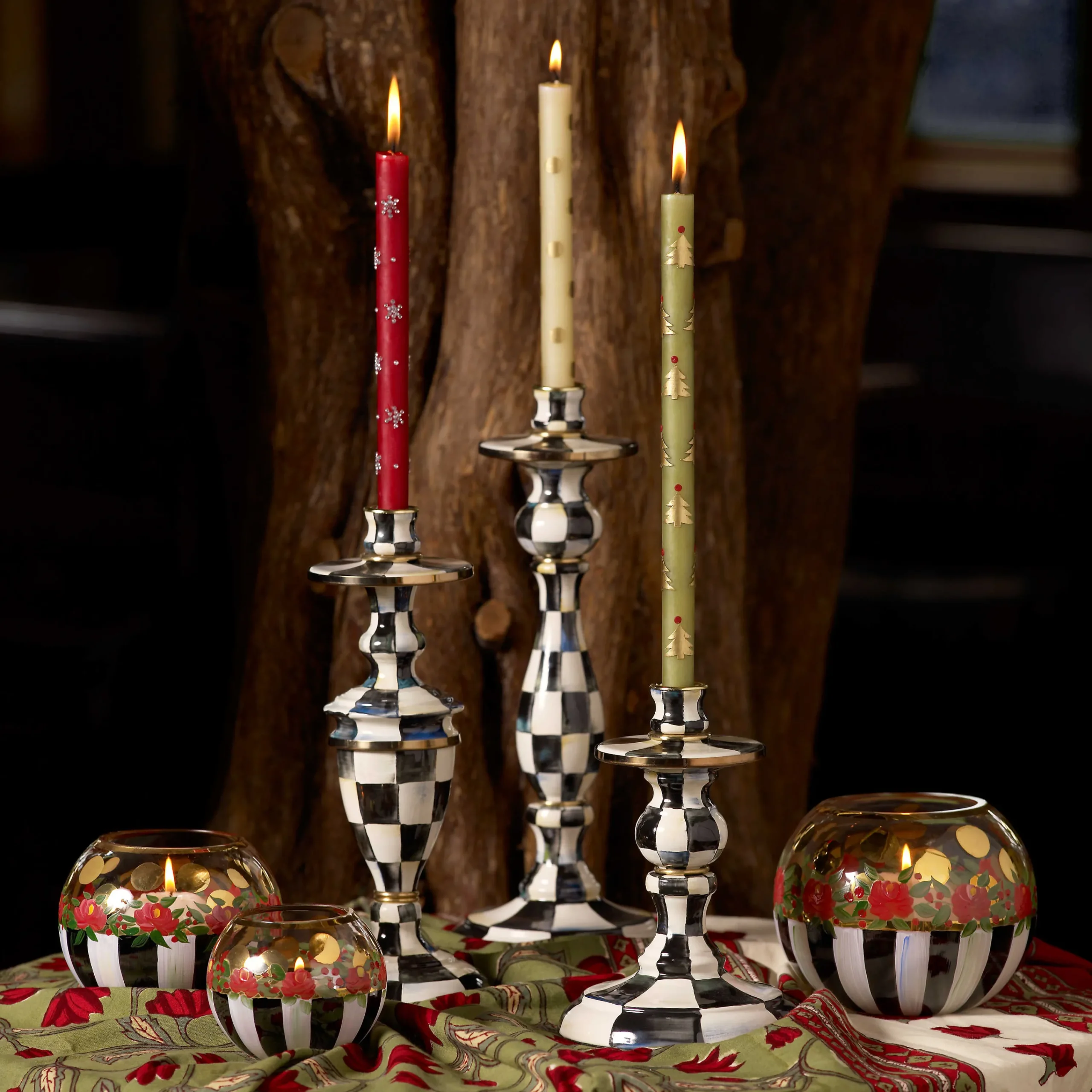 MacKenzie-Childs Courtly Check Enamel Candlestick - Medium* Candles & Fragrances
