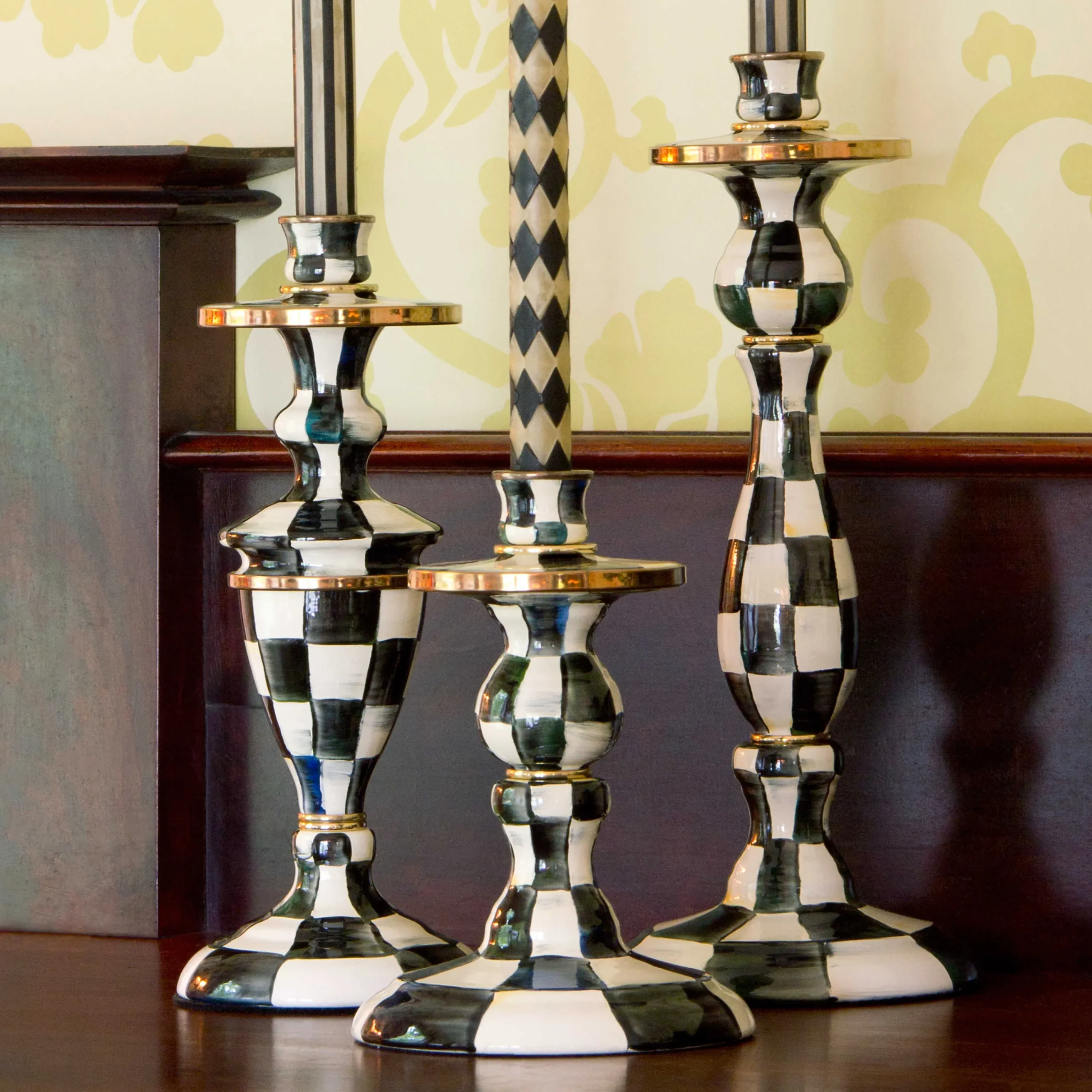 MacKenzie-Childs Courtly Check Enamel Candlestick - Medium* Candles & Fragrances