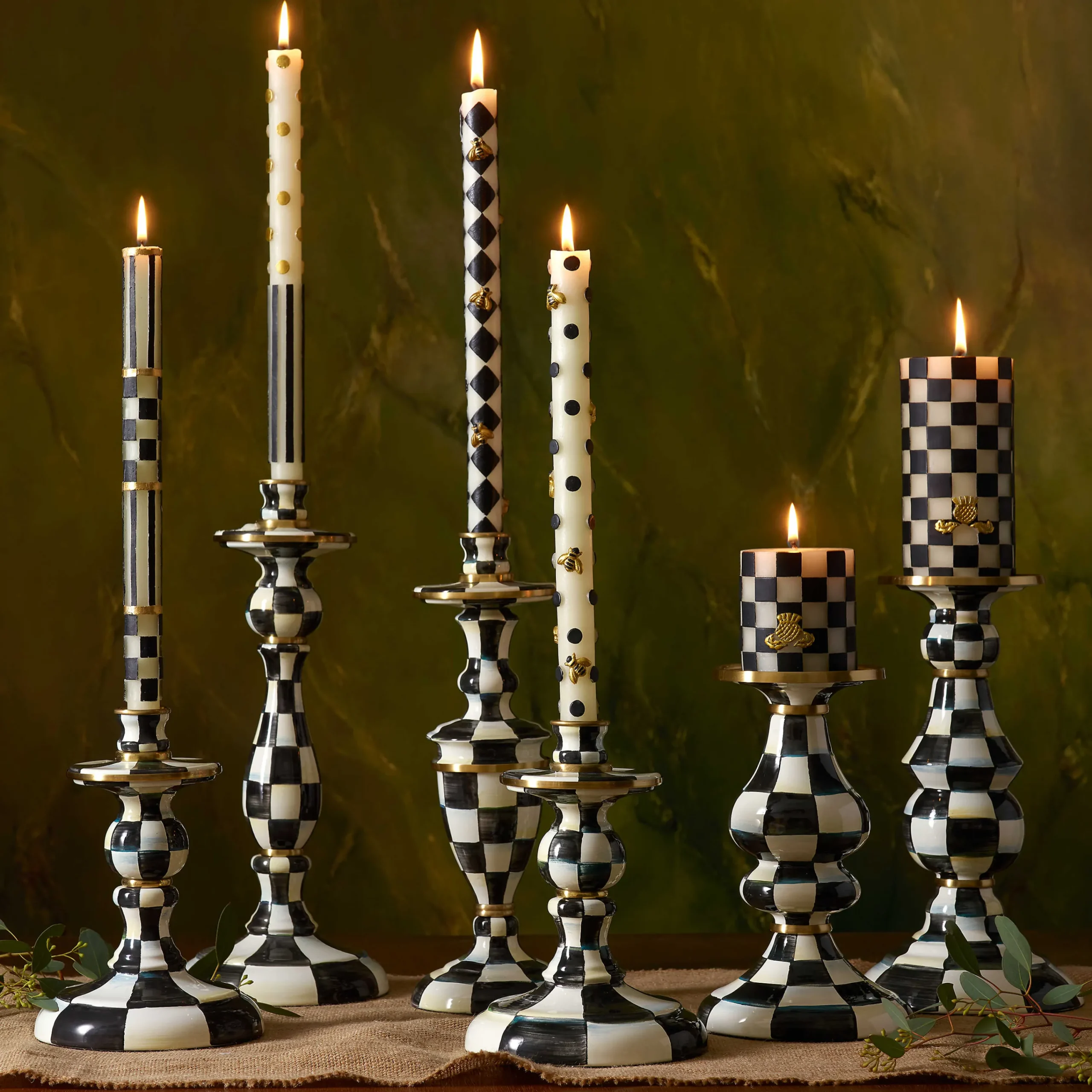 MacKenzie-Childs Courtly Check Enamel Candlestick - Medium* Candles & Fragrances