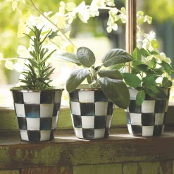MacKenzie-Childs Courtly Check Enamel Herb Pots - Set Of 3* Pots & Planters
