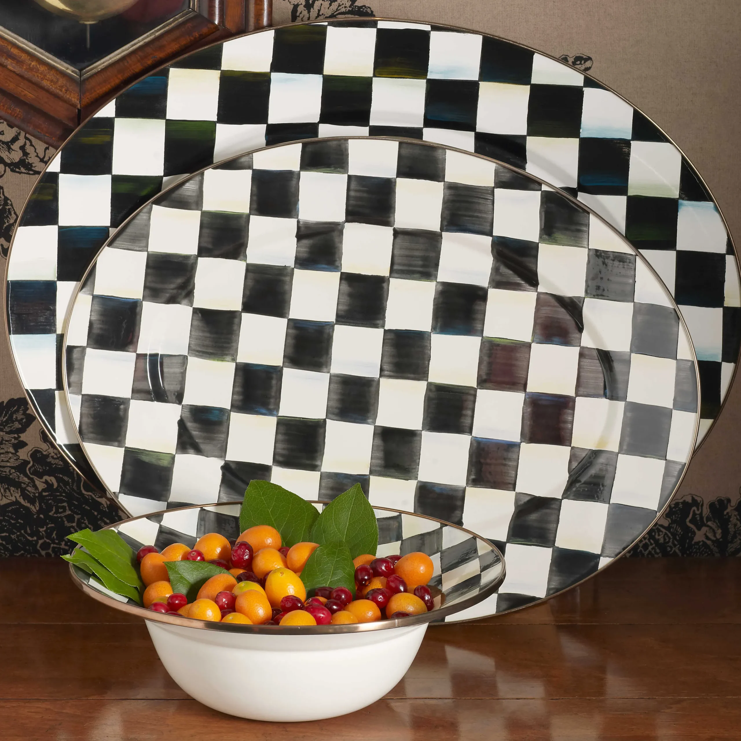 MacKenzie-Childs Courtly Check Enamel Oval Platter - Medium* Outdoor Entertaining