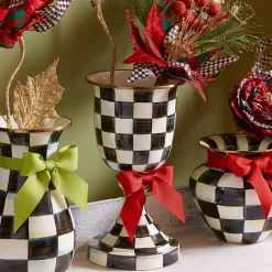 MacKenzie-Childs Courtly Check Enamel Pedestal Vase - Red Bow* Room Accents