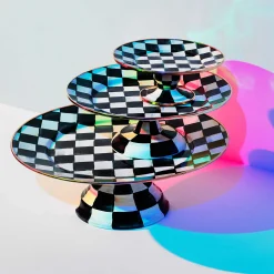 MacKenzie-Childs Courtly Check Enamel Pedestal Platter - Small* Outdoor Entertaining