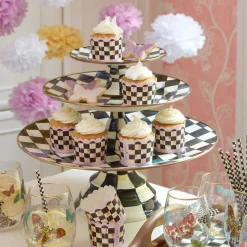 MacKenzie-Childs Courtly Check Enamel Pedestal Platter - Small* Outdoor Entertaining