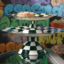 MacKenzie-Childs Courtly Check Enamel Pedestal Platter - Small* Outdoor Entertaining