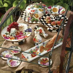 MacKenzie-Childs Courtly Check Enamel Pedestal Platter - Small* Outdoor Entertaining