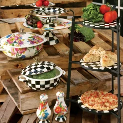 MacKenzie-Childs Courtly Check Enamel Pedestal Platter - Small* Outdoor Entertaining