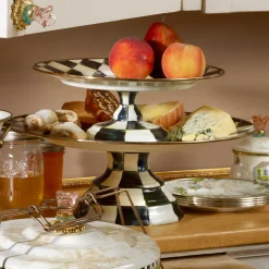 MacKenzie-Childs Courtly Check Enamel Pedestal Platter - Large* Outdoor Entertaining