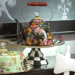 MacKenzie-Childs Courtly Check Enamel Pedestal Platter - Large* Outdoor Entertaining