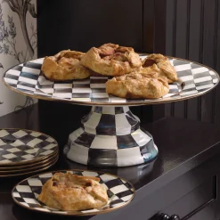 MacKenzie-Childs Courtly Check Enamel Pedestal Platter - Large* Outdoor Entertaining