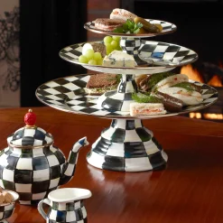 MacKenzie-Childs Courtly Check Enamel Pedestal Platter - Large* Outdoor Entertaining