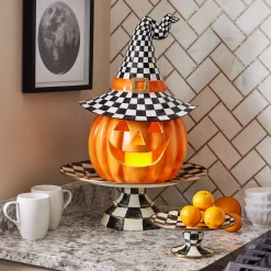 MacKenzie-Childs Courtly Check Enamel Pedestal Platter - Large* Outdoor Entertaining