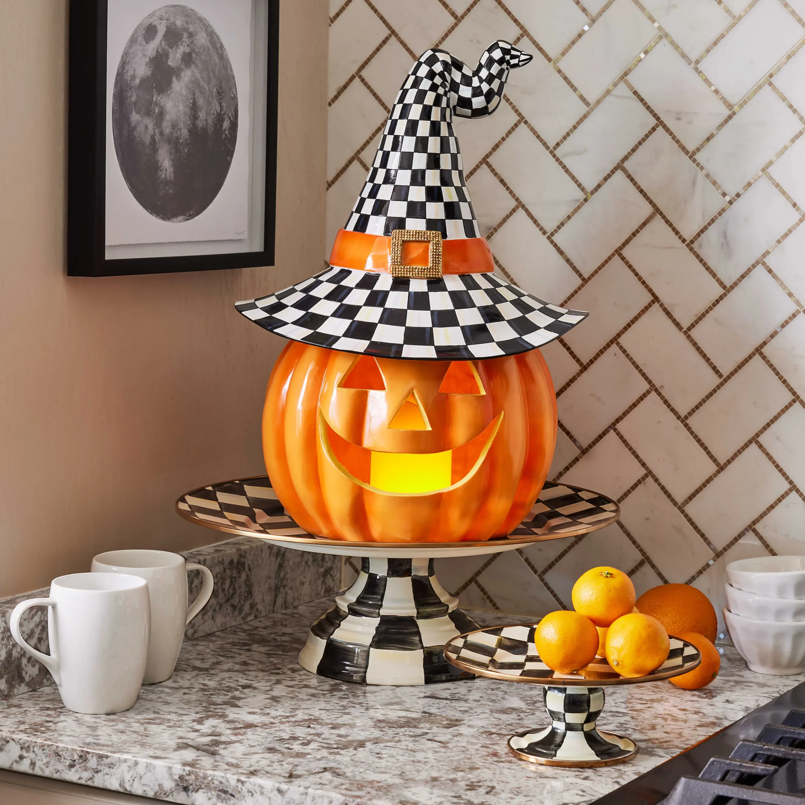 MacKenzie-Childs Courtly Check Enamel Pedestal Platter - Large* Outdoor Entertaining