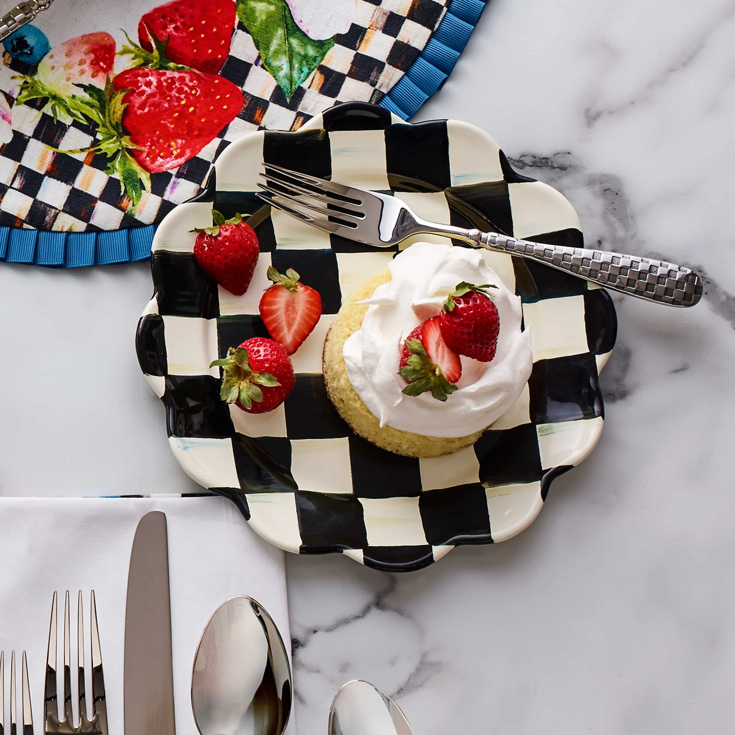 MacKenzie-Childs Courtly Check Enamel Petal Salad/Dessert Plate* Outdoor Entertaining