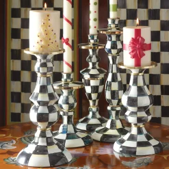 MacKenzie-Childs Courtly Check Enamel Pillar Candlestick - Medium* Candles & Fragrances