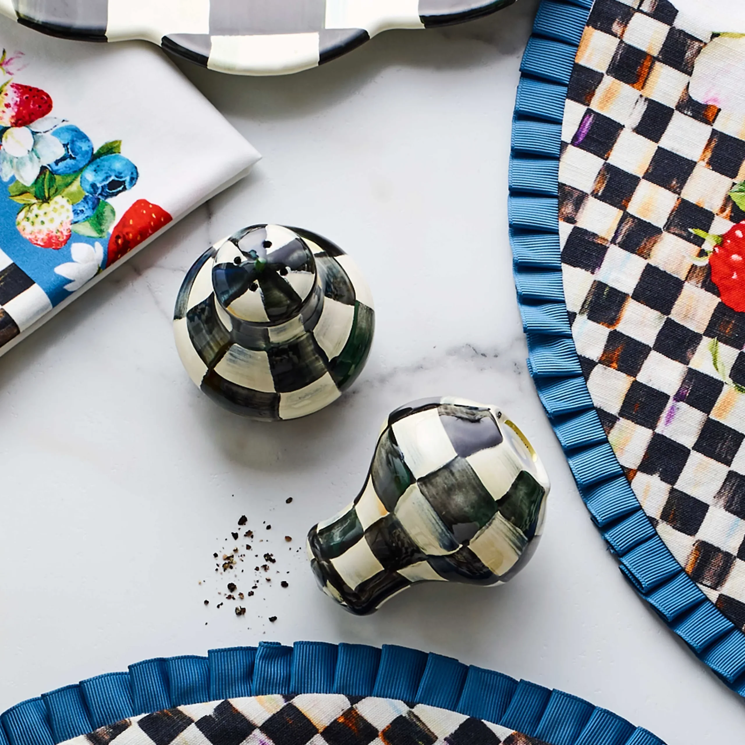 MacKenzie-Childs Courtly Check Enamel Salt & Pepper Shakers* Outdoor Entertaining