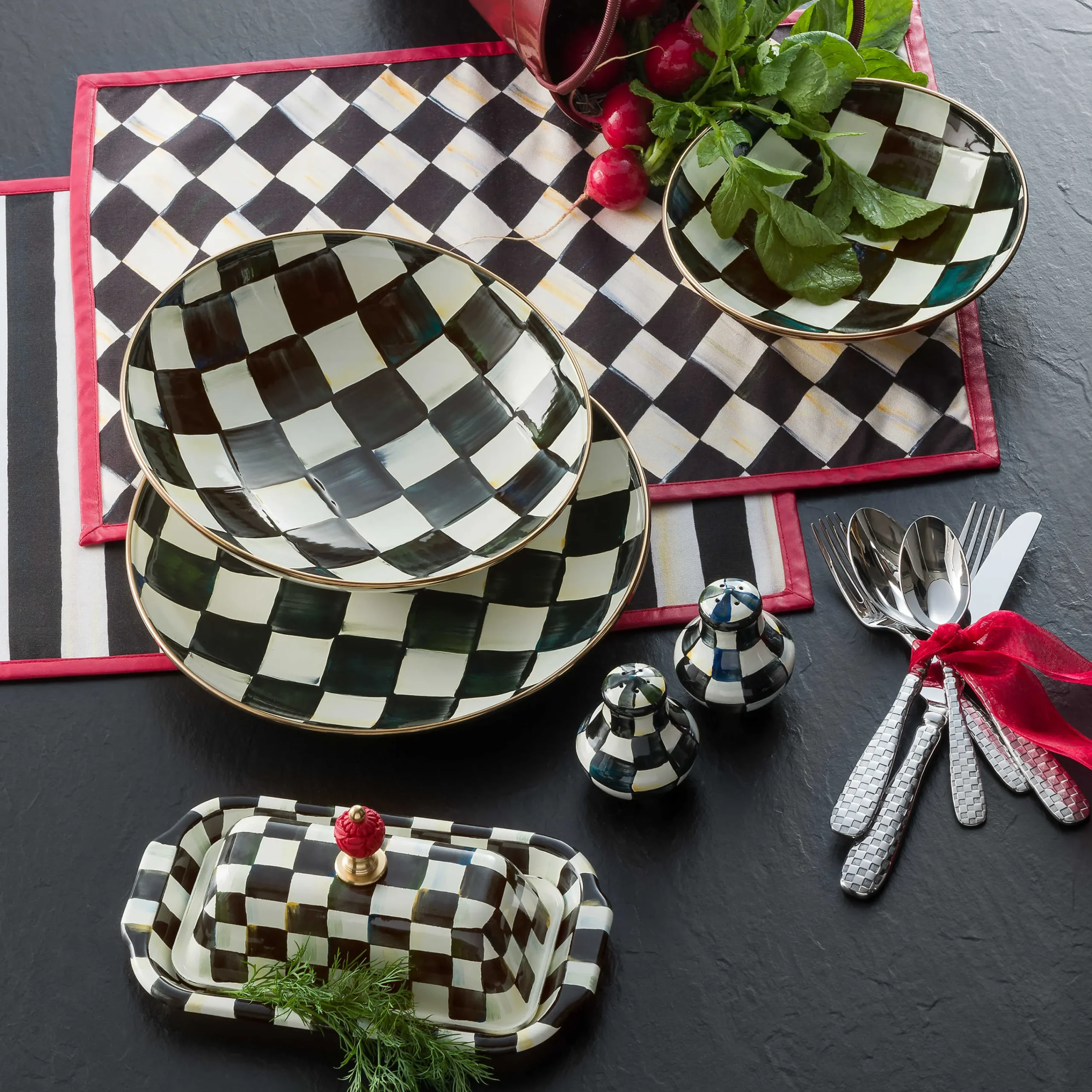 MacKenzie-Childs Courtly Check Enamel Salt & Pepper Shakers* Outdoor Entertaining