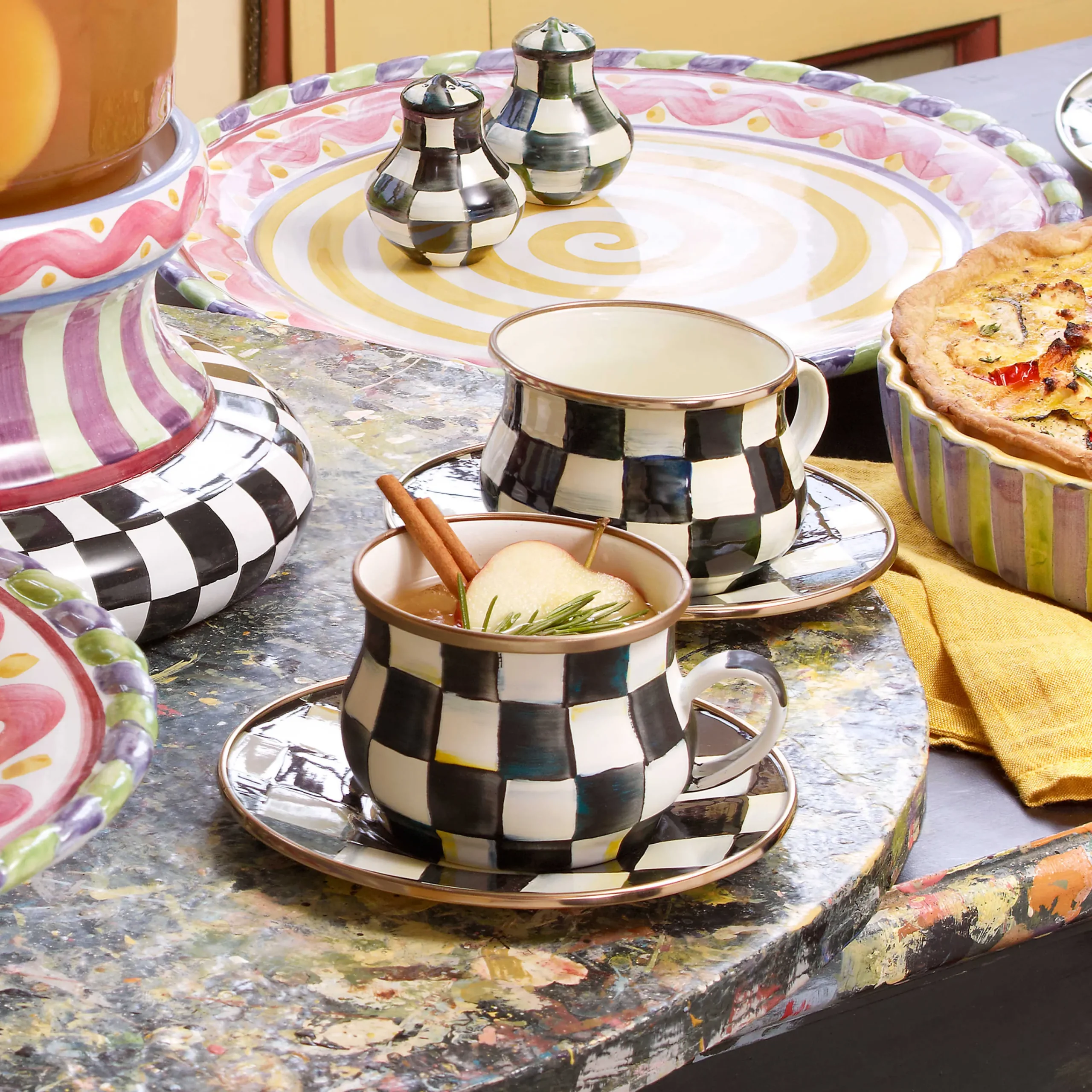 MacKenzie-Childs Courtly Check Enamel Teacup* Outdoor Entertaining