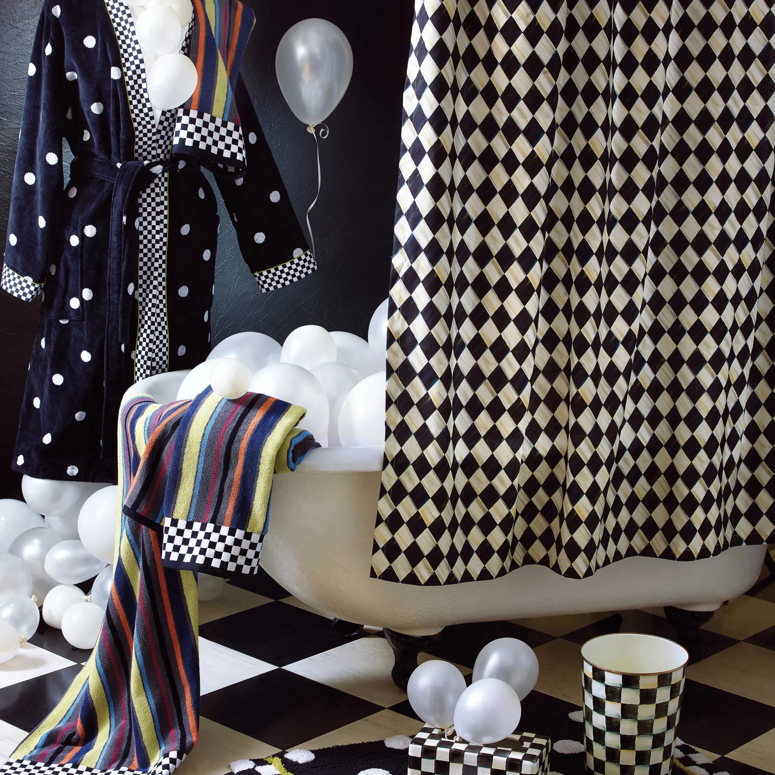 MacKenzie-Childs Courtly Check Enamel Waste Bin* Bed & Bath