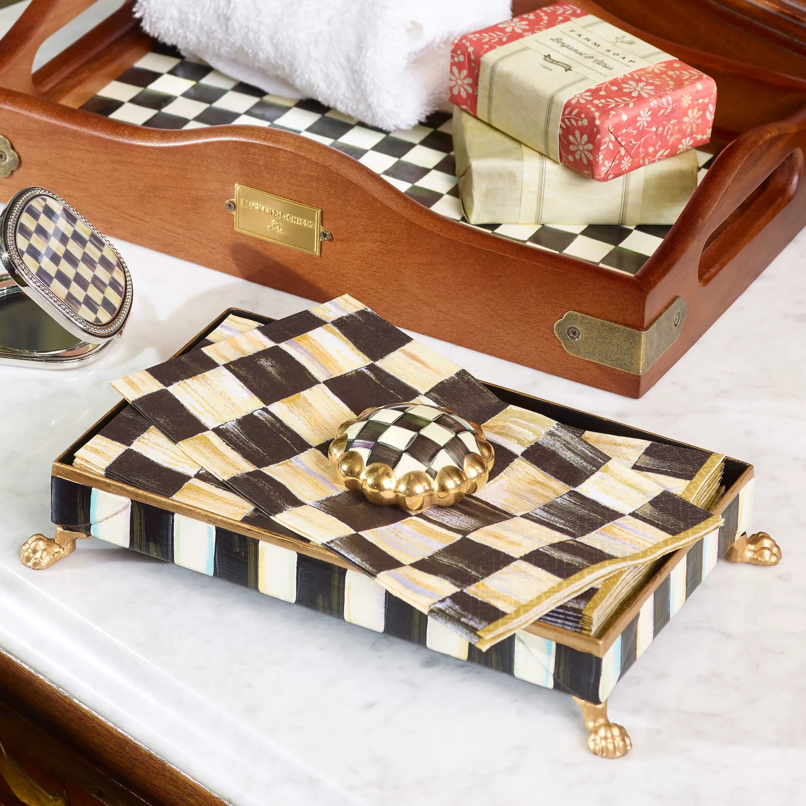 MacKenzie-Childs Courtly Check Guest Towel Holder Set - Gold* Outdoor Entertaining