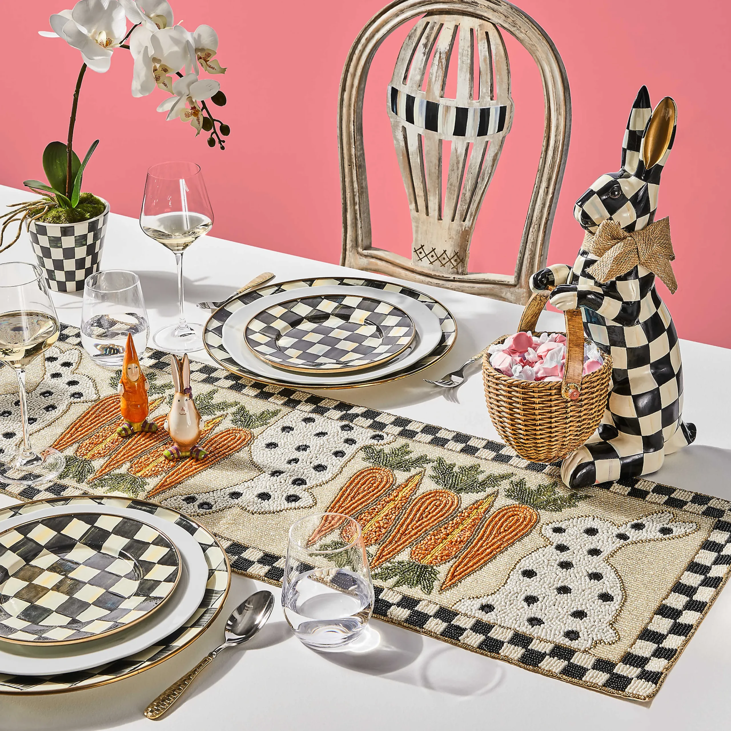 MacKenzie-Childs Courtly Check Orchid Drop In* Greenery & Florals