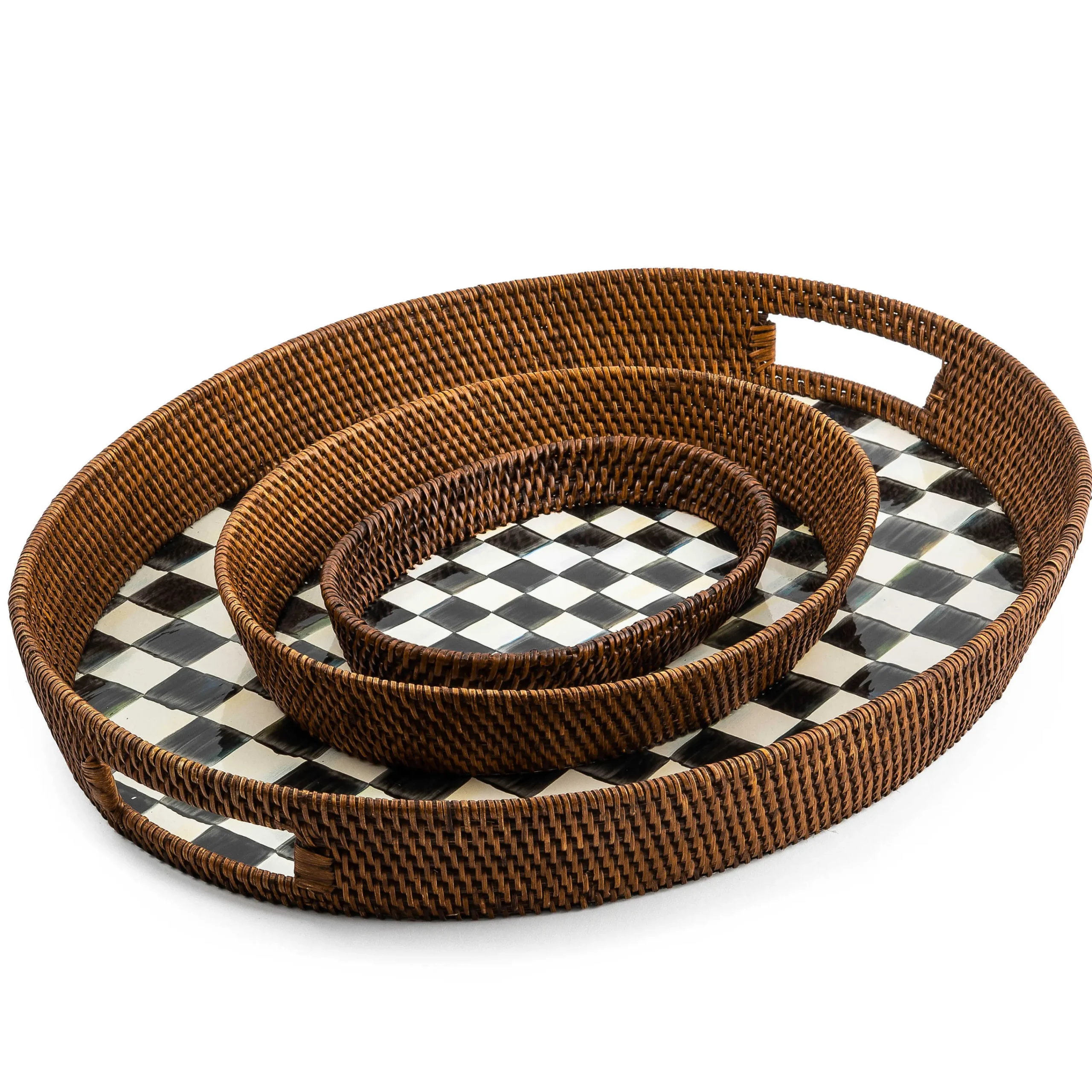 MacKenzie-Childs Courtly Check Rattan & Enamel Party Tray* Outdoor Entertaining