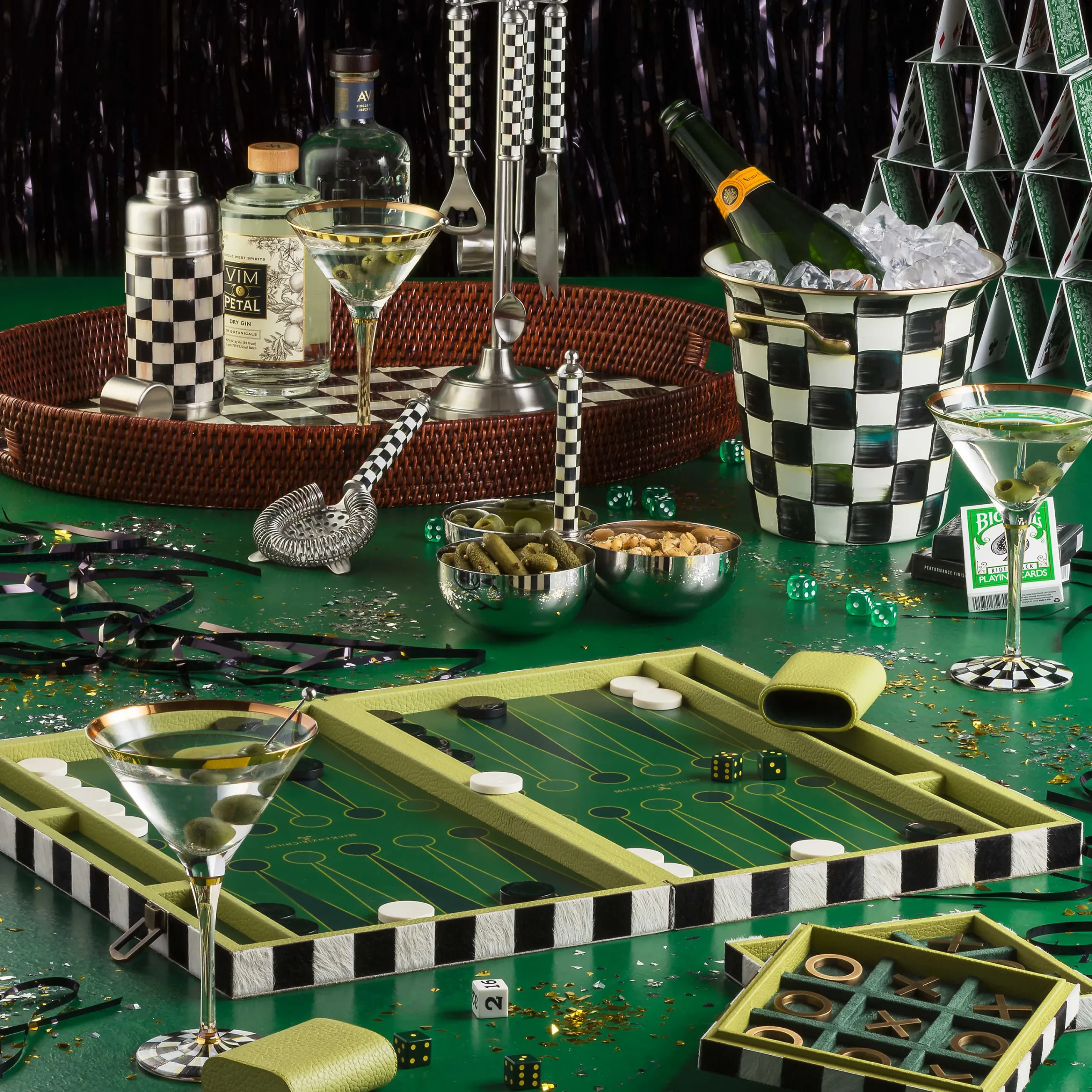 MacKenzie-Childs Courtly Check Rattan & Enamel Party Tray* Outdoor Entertaining