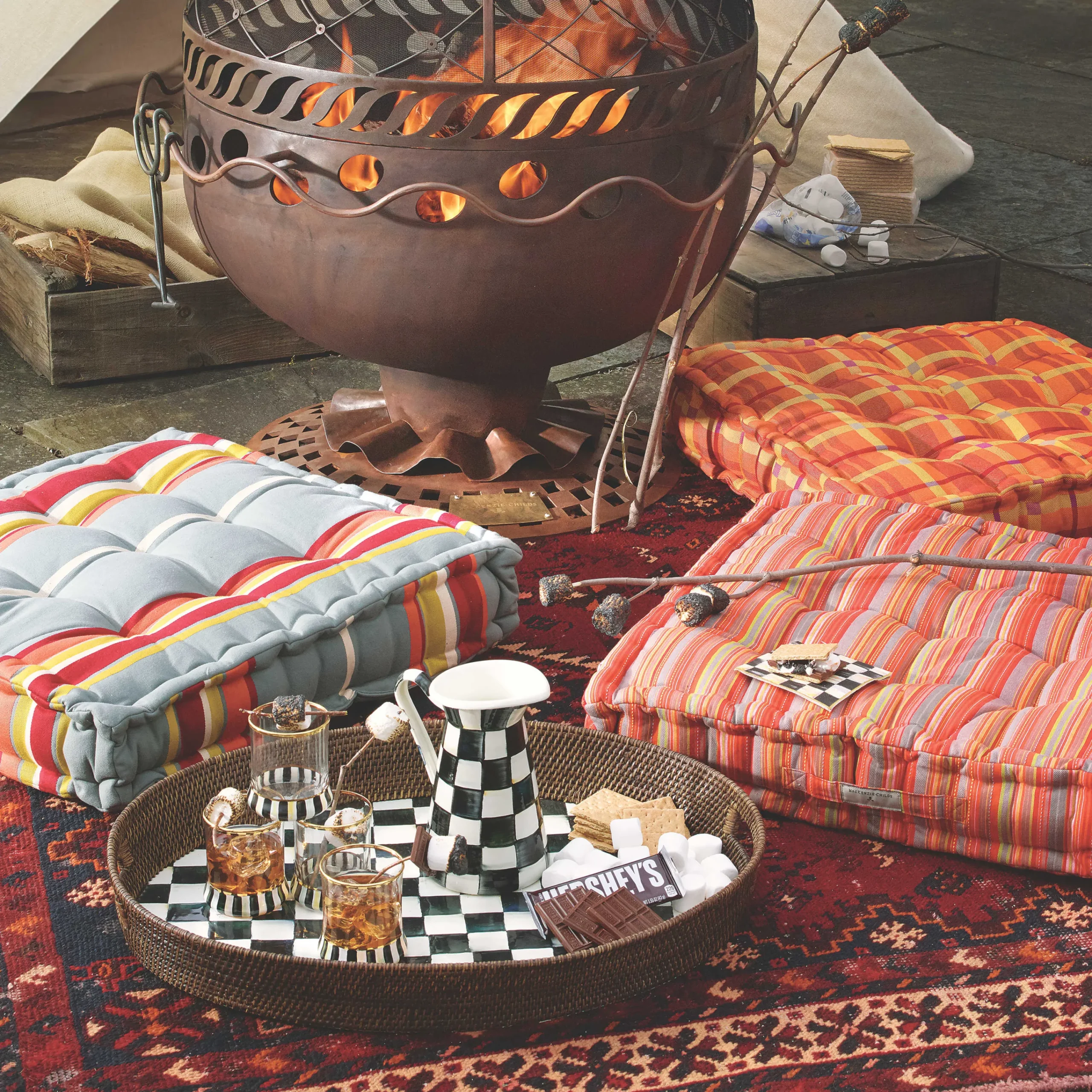 MacKenzie-Childs Courtly Check Rattan & Enamel Party Tray* Outdoor Entertaining