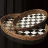 MacKenzie-Childs Courtly Check Rattan & Enamel Tray - Large* Outdoor Entertaining