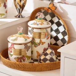 MacKenzie-Childs Courtly Check Rattan & Enamel Tray - Large* Outdoor Entertaining