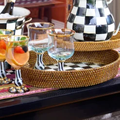 MacKenzie-Childs Courtly Check Rattan & Enamel Tray - Large* Outdoor Entertaining