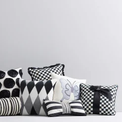 MacKenzie-Childs Courtly Check Sash Pillow - Black* Pillows, Throws, & Cushions