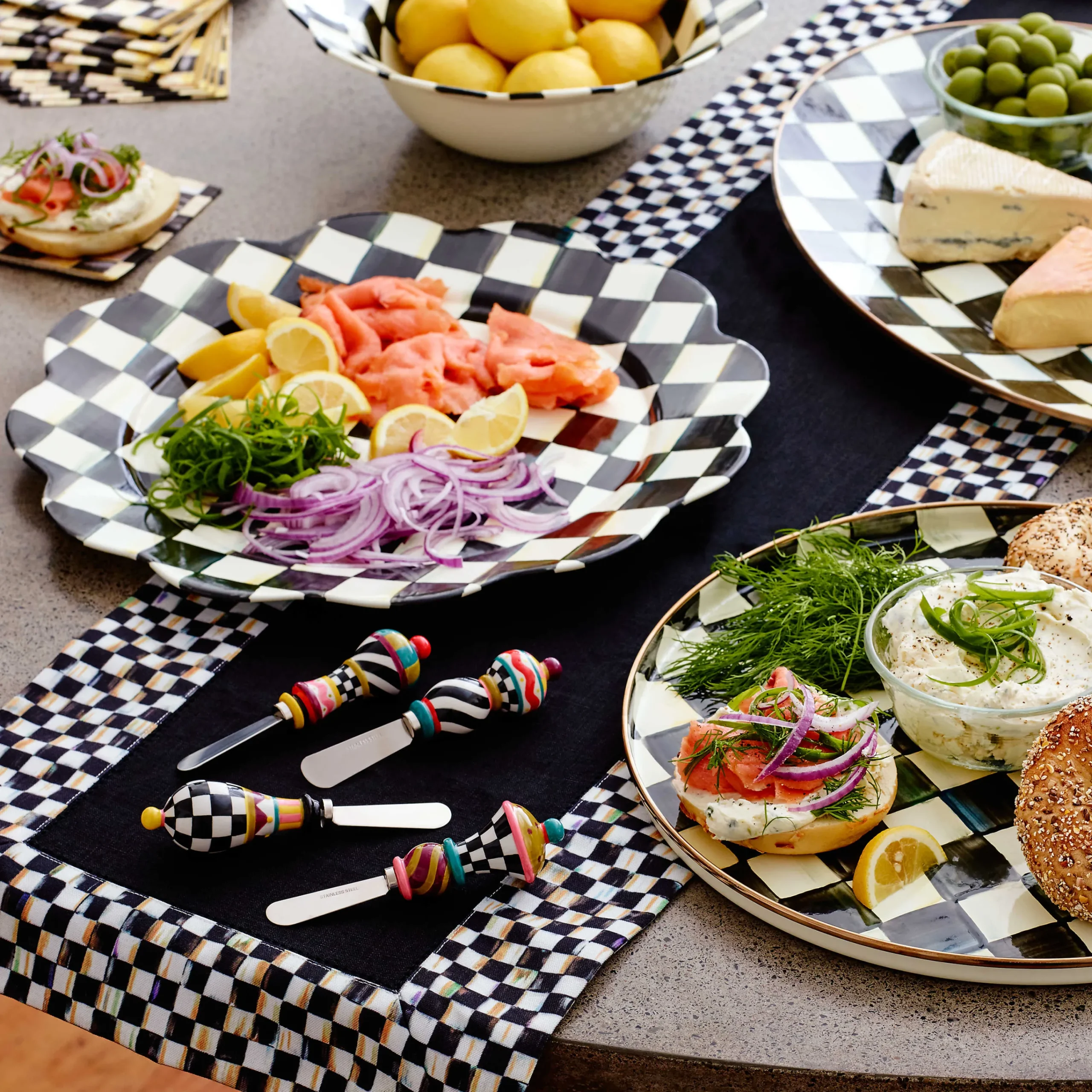 MacKenzie-Childs Courtly Check Table Runner - Black* Kitchen & Table Linens