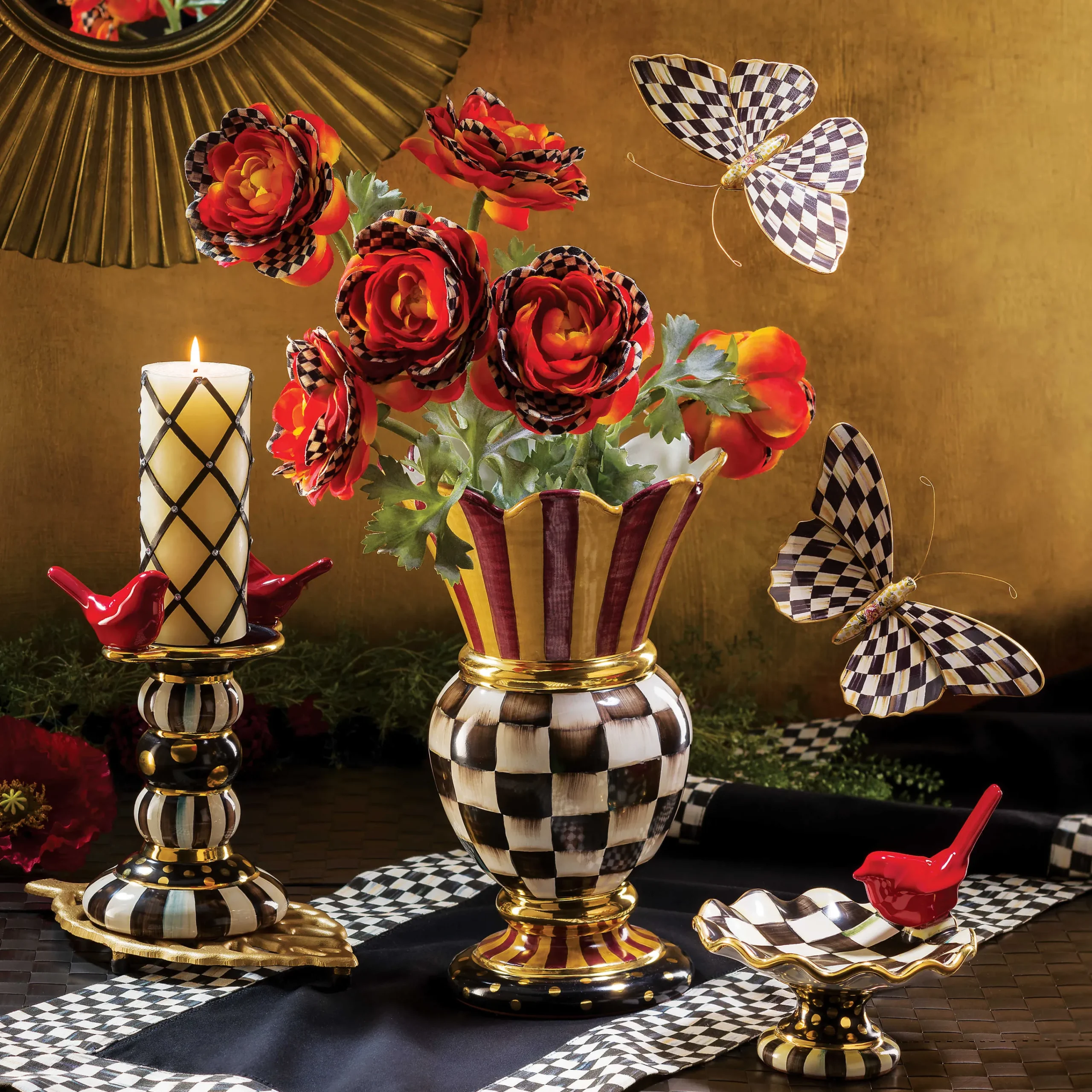 MacKenzie-Childs Courtly Check Table Runner - Black* Kitchen & Table Linens