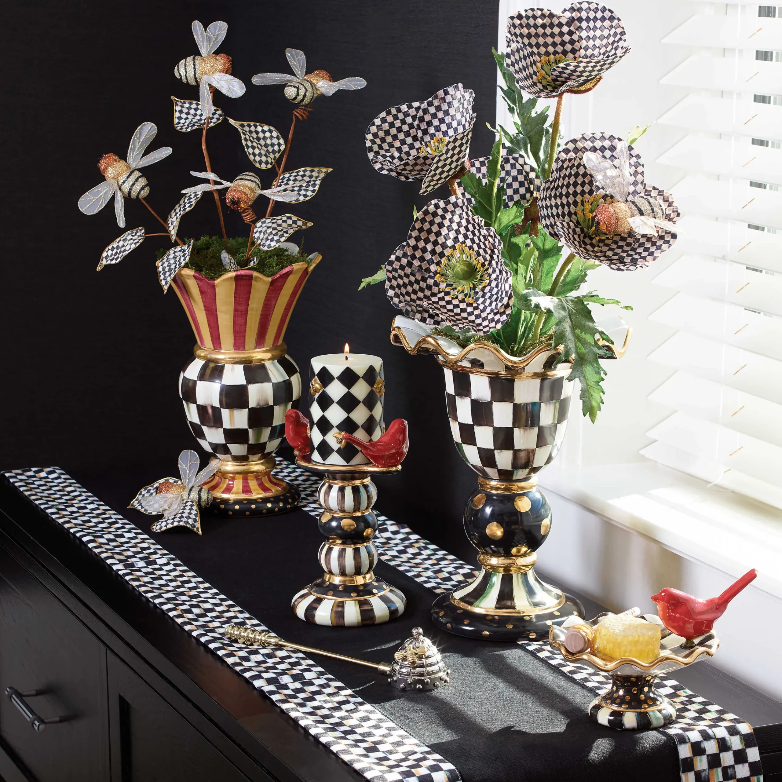 MacKenzie-Childs Courtly Check Table Runner - Black* Kitchen & Table Linens