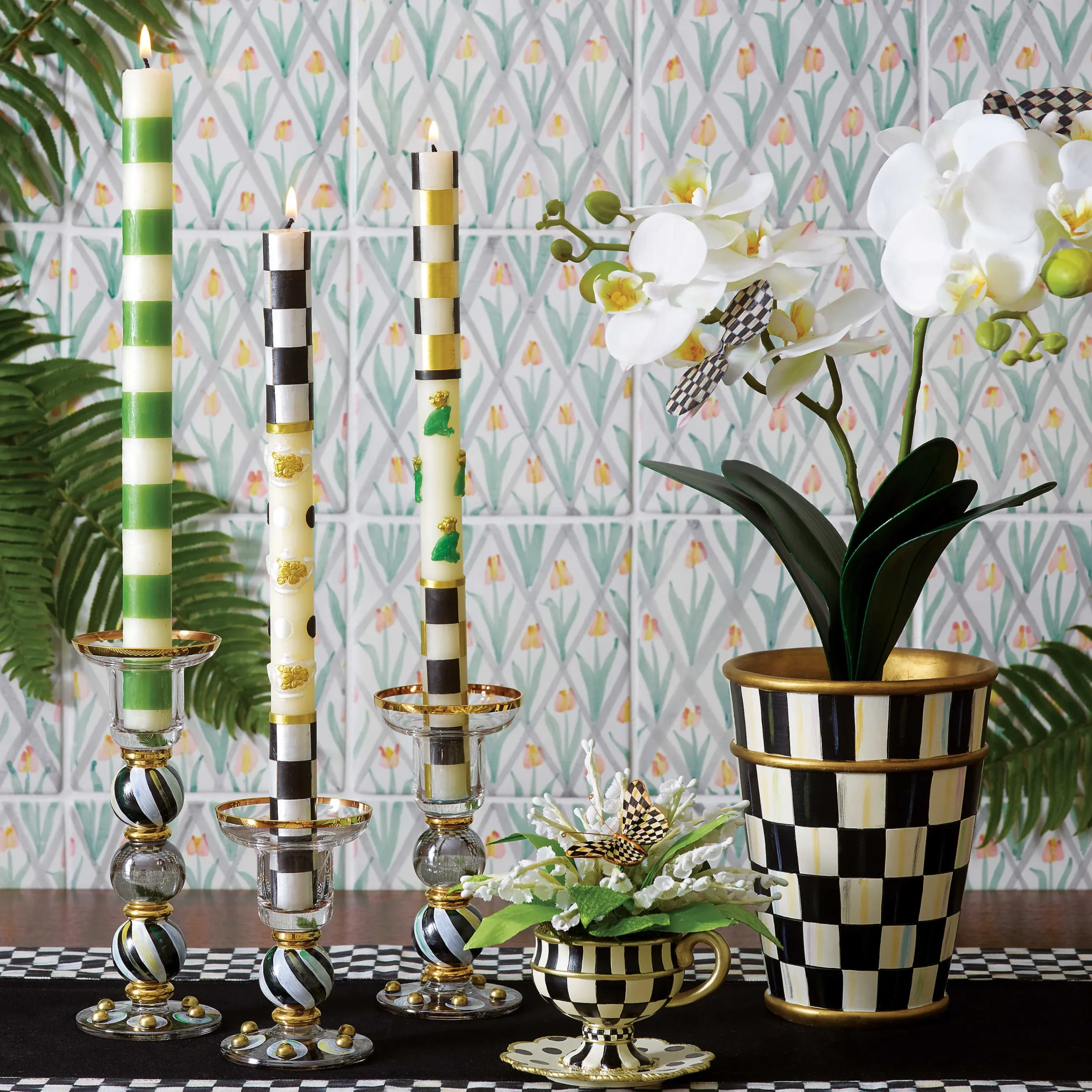 MacKenzie-Childs Courtly Check Table Runner - Black* Kitchen & Table Linens