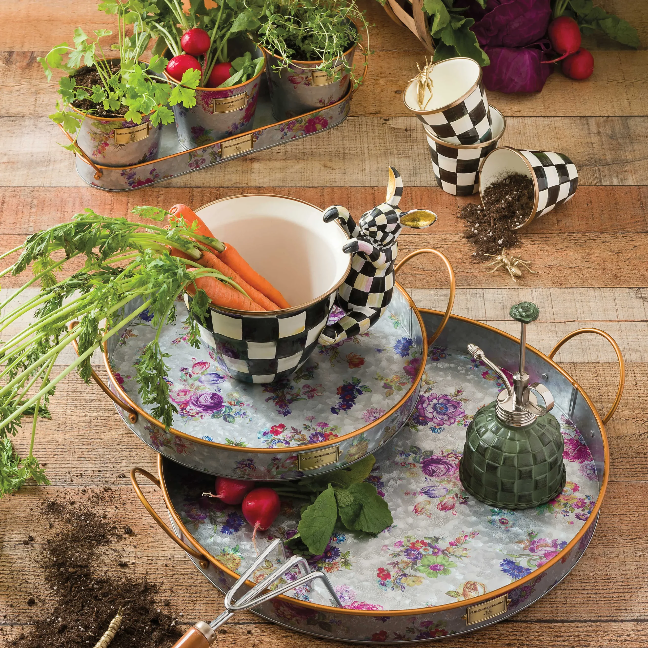 MacKenzie-Childs Flower Market Galvanized Herb Pots With Tray - Set Of 3* Pots & Planters