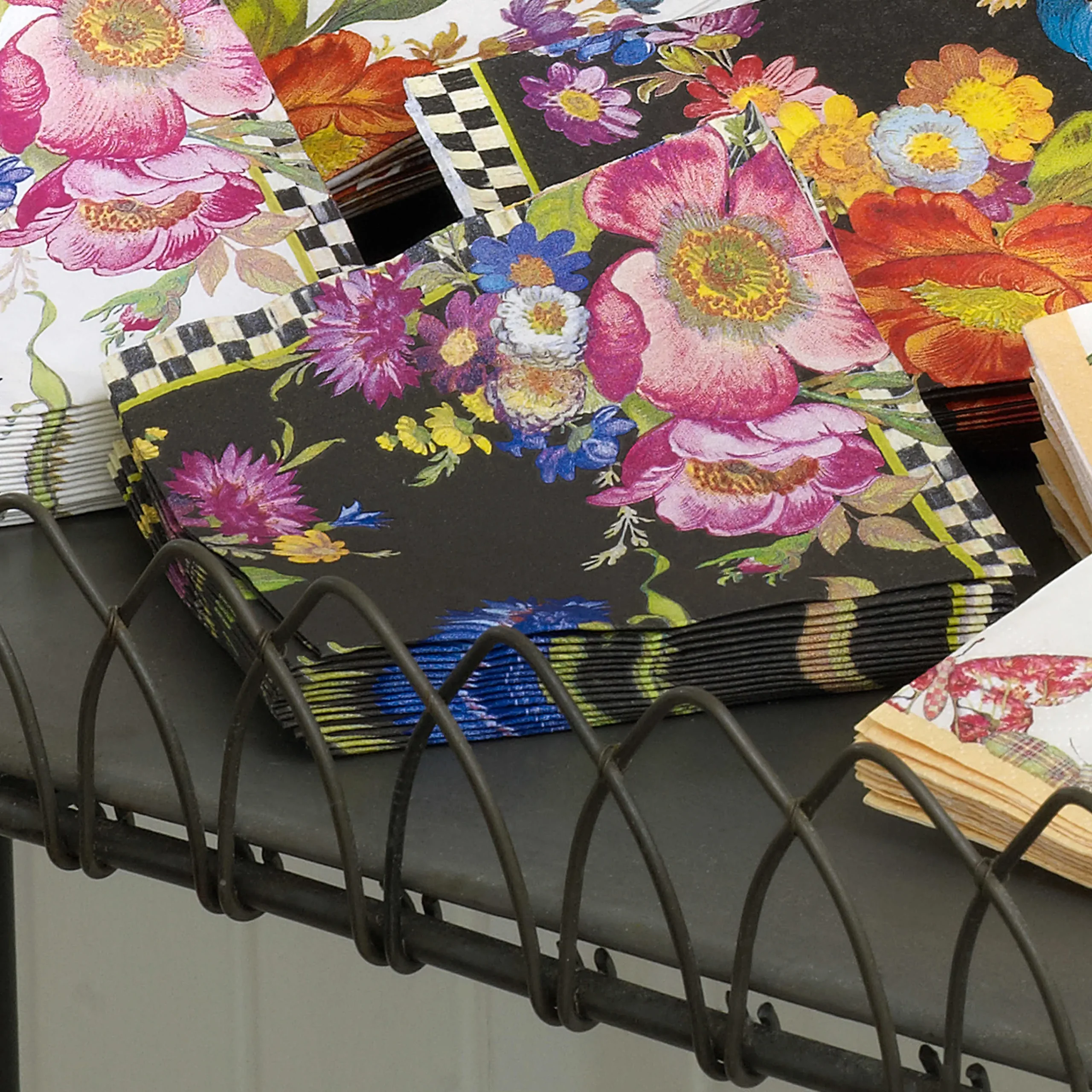 MacKenzie-Childs Flower Market Paper Napkins - Cocktail - Black* Outdoor Entertaining
