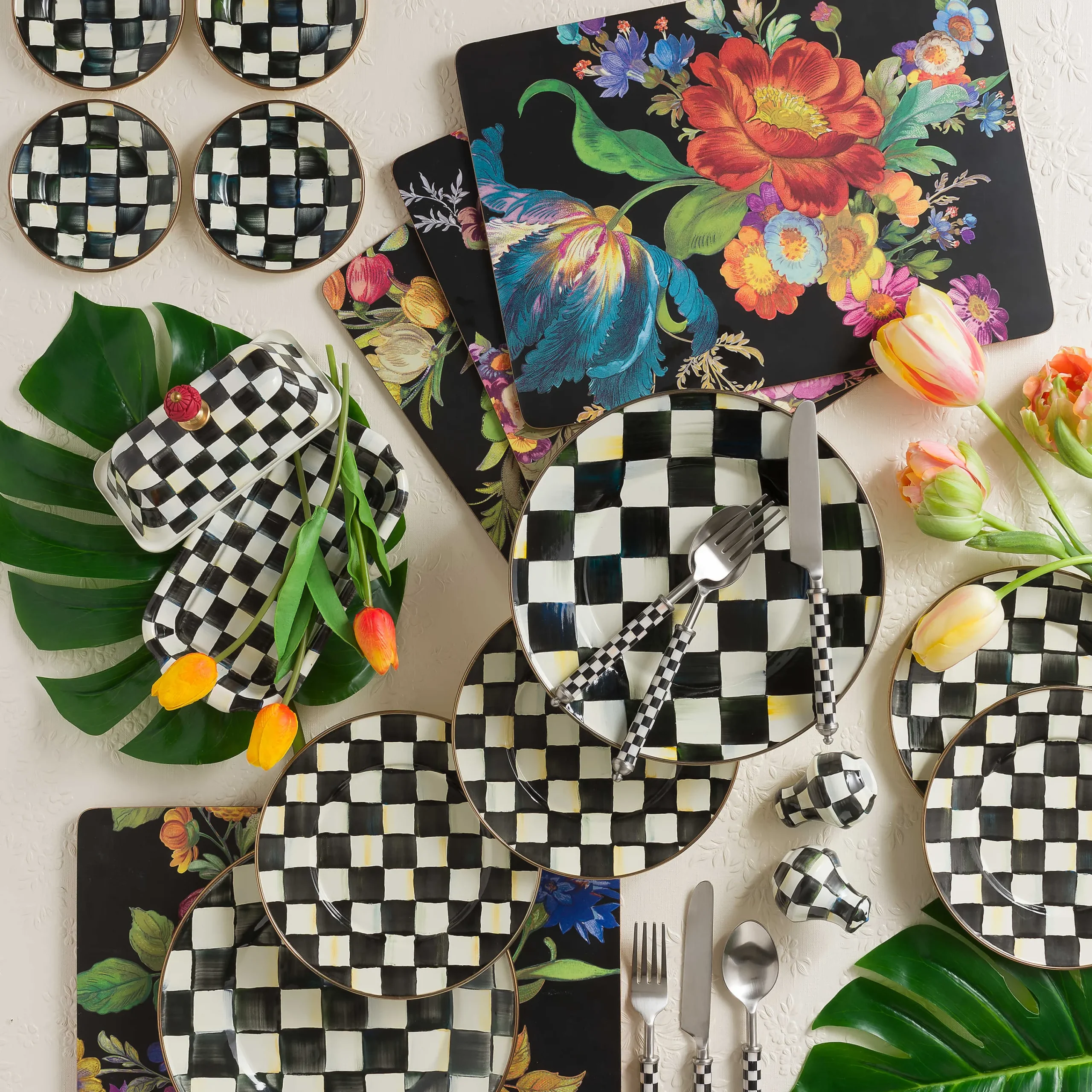 MacKenzie-Childs Flower Market Placemats - Black - Set Of 4* Outdoor Entertaining